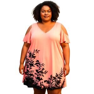 Shein 4XL Pink Women's Shoulder Cut Out Maxi BOHO Sun Dress Plus Size 26W 28W 4X